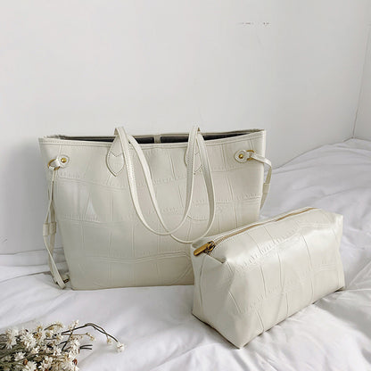 クロコ柄 トートバッグ シンプル 大容量 トレンドショルダー クラッチ付き 無地 通勤バッグ レディース