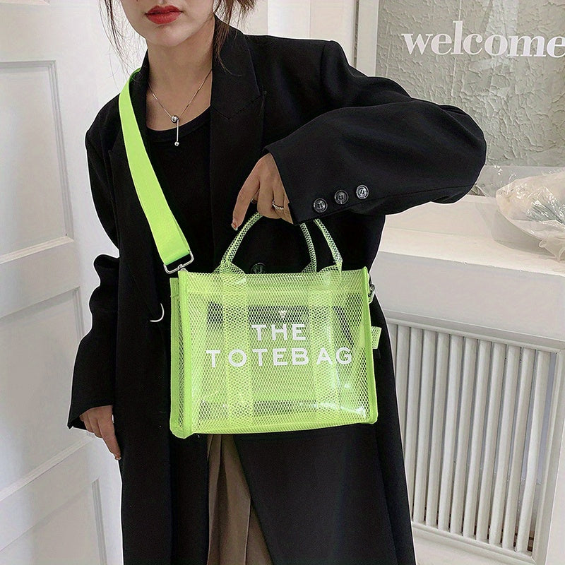 クリアメッシュ トートバッグ レディース 大容量 ショルダーバッグ 防水PVC インナーポーチ付き ビーチバッグ