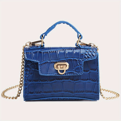 クロコ型押し ショルダーバッグ 無地 チェーンストラップ クロスボディ バックル装飾 トップハンドル レディースバッグ