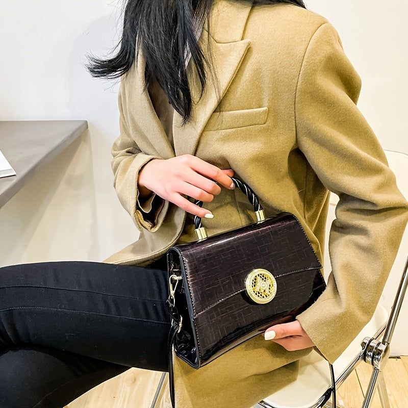 編み込みデザイン ハンドバッグ トレンド PUレザー フラップバッグ バックル装飾 レディース クロスボディ