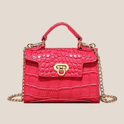 クロコ型押し ショルダーバッグ 無地 チェーンストラップ クロスボディ バックル装飾 トップハンドル レディースバッグ