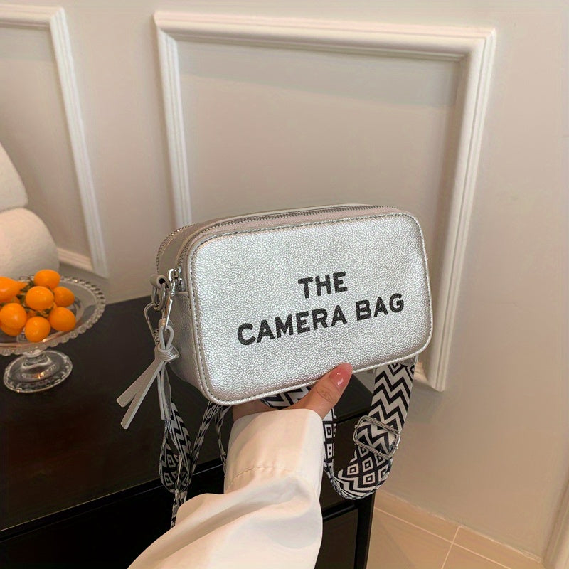 シンプルレター柄 ミニスクエア クロスボディバッグ どんなコーデにも合う ファスナーショルダー レディース カジュアルバッグ