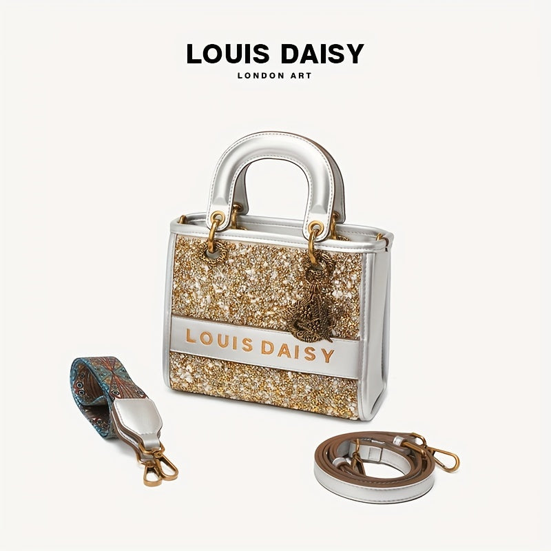 スパンコール トートバッグ レディース トレンド スクエア クロスボディ ヴィンテージ サッチェルバッグ ペンダント付き