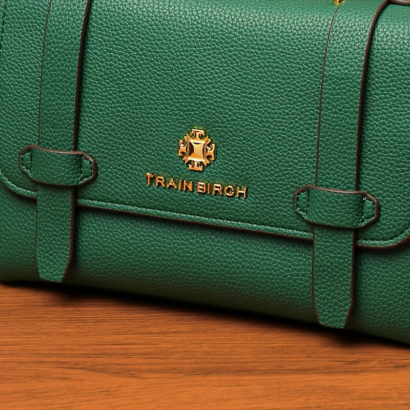 ポータブルハンドル ハンドバッグ ファスナー付き ヴィンテージグリーン ショルダーバッグ 大容量 マグネット開閉ショルダー