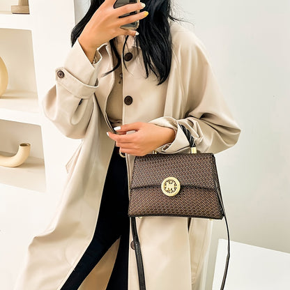 編み込みデザイン ハンドバッグ トレンド PUレザー フラップバッグ バックル装飾 レディース クロスボディ