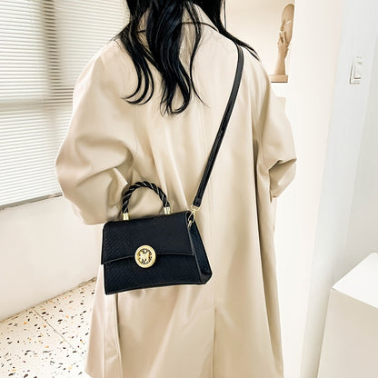 編み込みデザイン ハンドバッグ トレンド PUレザー フラップバッグ バックル装飾 レディース クロスボディ