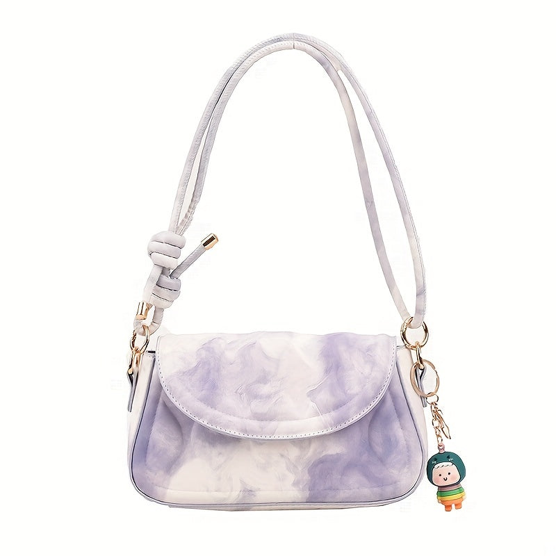 グラデーション型押し ショルダーバッグ ファッション PUレザー クロスボディ かわいいチャーム付き 脇掛けミニバッグ