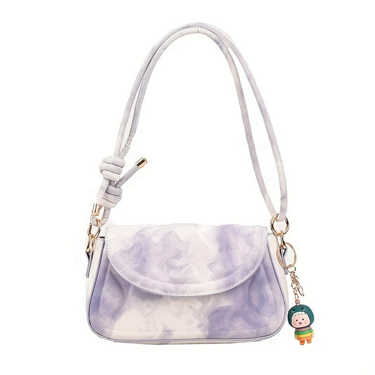 グラデーション型押し ショルダーバッグ ファッション PUレザー クロスボディ かわいいチャーム付き 脇掛けミニバッグ