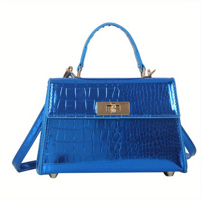 メタリック クロコ型押し ハンドバッグ ターンロック クロスボディバッグ レディース PUレザー フラップデザイン