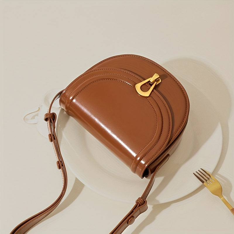 TOUTOU ヴィンテージスタイル サドルバッグ 無地 クロスボディバッグ バックル装飾 フラップショルダー レディース