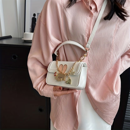 かわいいメタルバニー装飾 ショルダーバッグ トレンド ミニスクエア クロスボディ どんなコーデにも合う チェーンバッグ