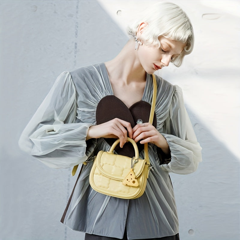 TOUTOU クッキー型押し ハンドバッグ ミニ PUレザー クロスボディ レディース フラップサドルバッグ