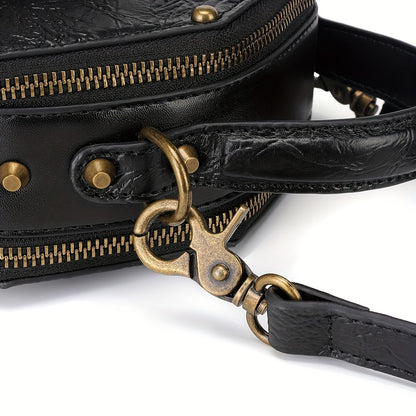 ヴィンテージ時計デザイン パンクショルダーバッグ レトロ ファスナーサッチェルバッグ レディース クラシックデザインバッグ