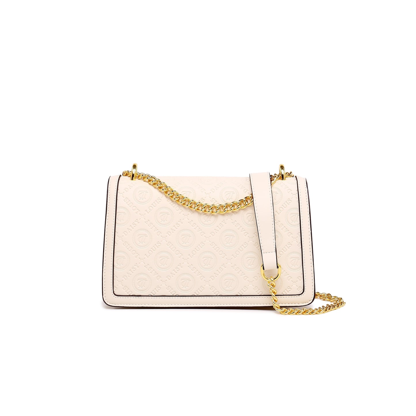 モノグラム型押し ショルダーバッグ エレガント レザー調 ファスナー クロスボディ チェーンフラップ 脇掛けミニバッグ