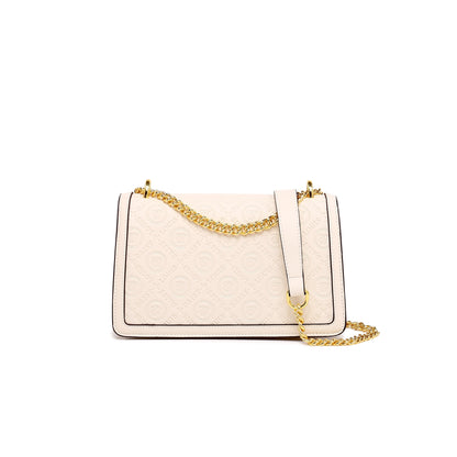 モノグラム型押し ショルダーバッグ エレガント レザー調 ファスナー クロスボディ チェーンフラップ 脇掛けミニバッグ