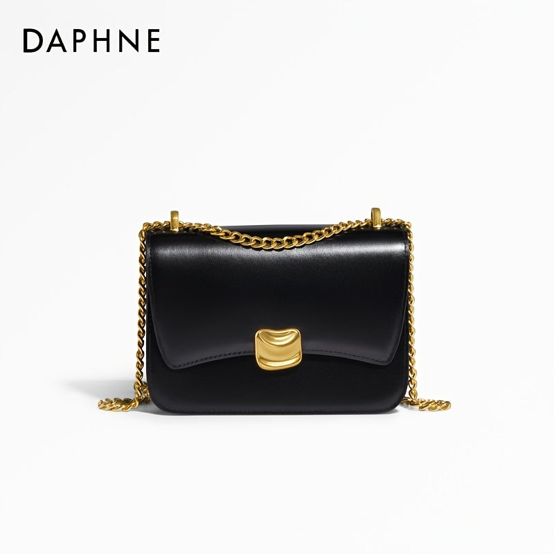 DAPHNE バックル装飾 スクエアバッグ オイル加工風 フェイクレザー クロスボディ チェーンストラップ付き ショルダーバッグ