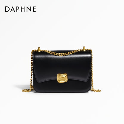 DAPHNE バックル装飾 スクエアバッグ オイル加工風 フェイクレザー クロスボディ チェーンストラップ付き ショルダーバッグ