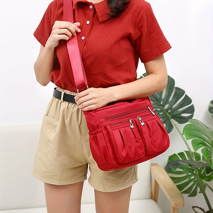 カジュアル ギャザー クロスボディバッグ レディース 多層収納 ポーチ 大容量 ナイロンショルダーバッグ