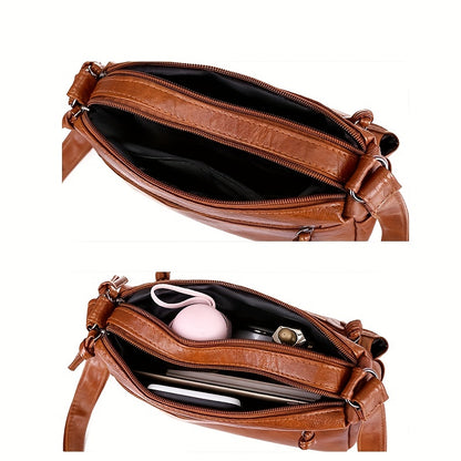 レター装飾 ショルダーバッグ 大容量 フェイクレザー クロスボディ 通勤・旅行向け シンプル ファスナーバッグ