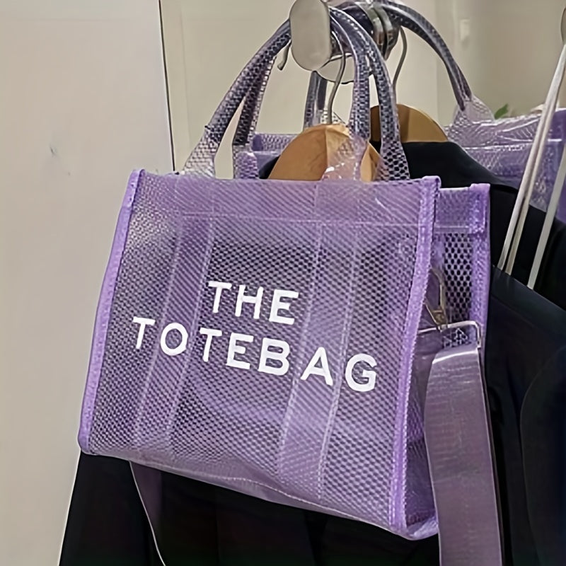 クリアトートバッグ レディース メッシュデザイン サマービーチバッグ トレンドPVC クロスボディ 旅行用