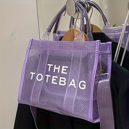 クリアトートバッグ レディース メッシュデザイン サマービーチバッグ トレンドPVC クロスボディ 旅行用