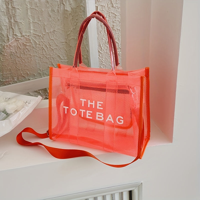 クリア トートバッグ レディース キャンディカラー PVCジェリーハンドバッグ トレンド サマービーチ ショルダーバッグ