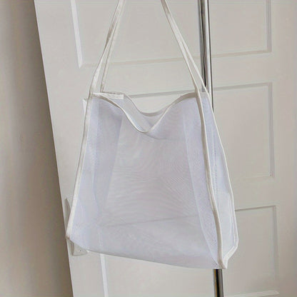 大容量 メッシュ ビーチバッグ 折りたたみ トラベル収納バッグ インナーポーチ付き ポータブルショルダー