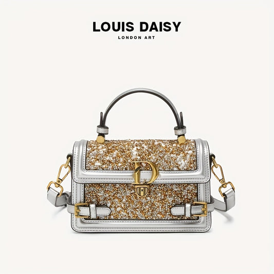 スパンコール ハンドバッグ レディース トレンド メタル装飾 クロスボディ ヴィンテージ風 フラップ スクエアバッグ（パーティー用）