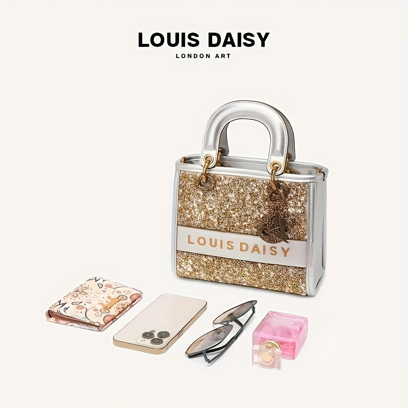 スパンコール トートバッグ レディース トレンド スクエア クロスボディ ヴィンテージ サッチェルバッグ ペンダント付き