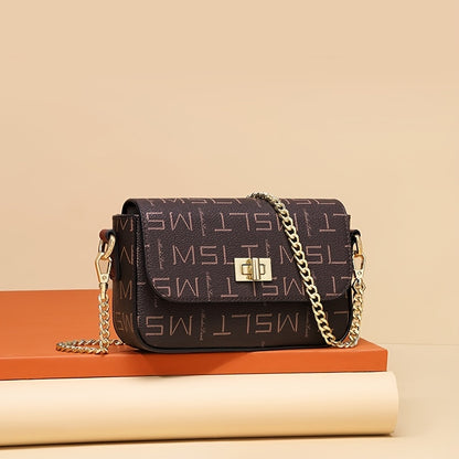 スモール レタープリント スクエアバッグ バックル装飾 レディース クロスボディ ファッション チェーンショルダーバッグ