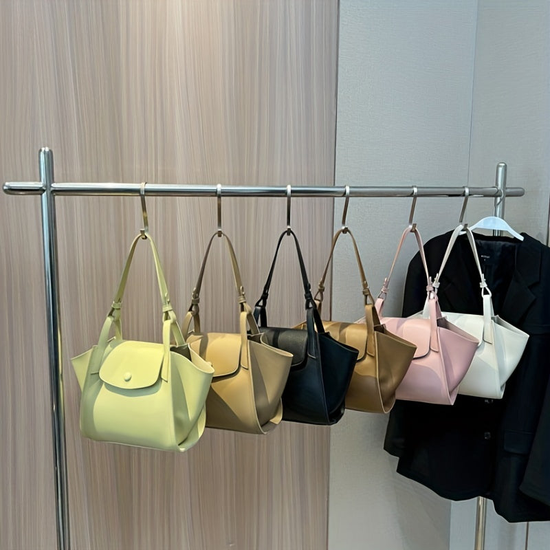 レディース ヴィンテージトートバッグ スナップボタン ショルダーバッグ 通勤向け エレガント フラップハンドバッグ