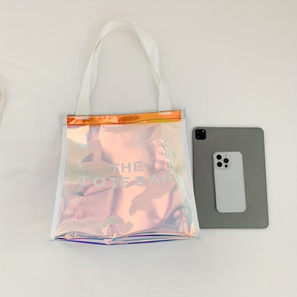 防水 クリアレーザートートバッグ トレンドPVCショルダーバッグ ホログラフィック 夏のビーチバッグ／旅行・アウトドア用