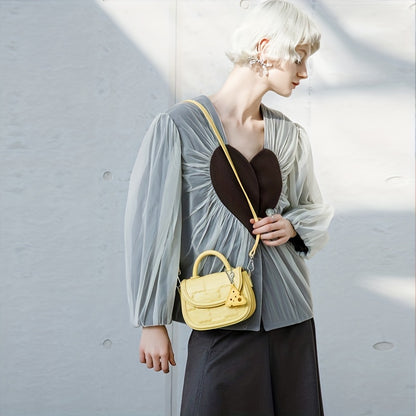 TOUTOU クッキー型押し ハンドバッグ ミニ PUレザー クロスボディ レディース フラップサドルバッグ