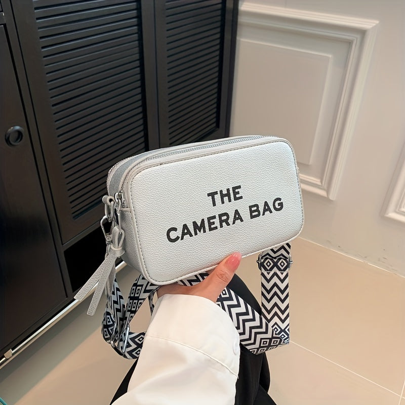 シンプルレター柄 ミニスクエア クロスボディバッグ どんなコーデにも合う ファスナーショルダー レディース カジュアルバッグ