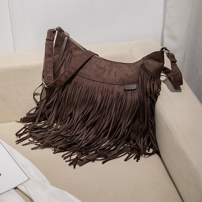 レディース ファッション ショルダーバッグ スエード調 パンクタッセル メッセンジャー