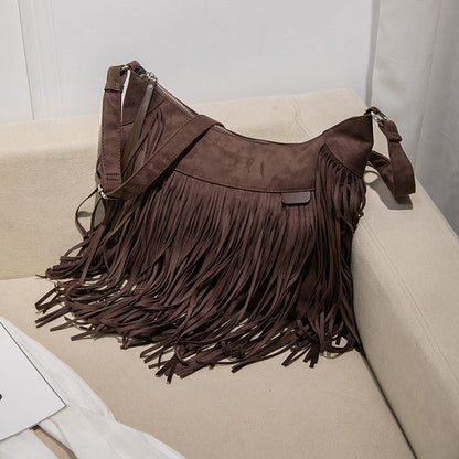 レディース ファッション ショルダーバッグ スエード調 パンクタッセル メッセンジャー