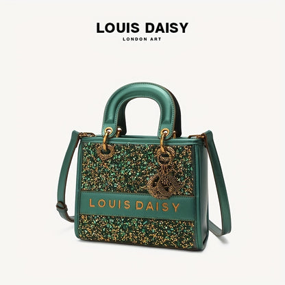 スパンコール トートバッグ レディース トレンド スクエア クロスボディ ヴィンテージ サッチェルバッグ ペンダント付き