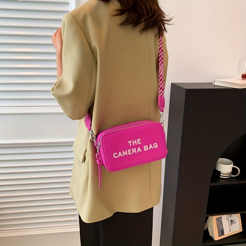 シンプルレター柄 ミニスクエア クロスボディバッグ どんなコーデにも合う ファスナーショルダー レディース カジュアルバッグ