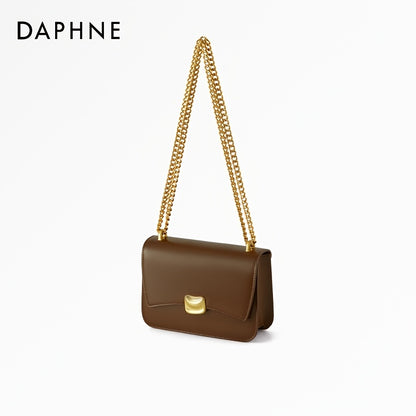 DAPHNE バックル装飾 スクエアバッグ オイル加工風 フェイクレザー クロスボディ チェーンストラップ付き ショルダーバッグ