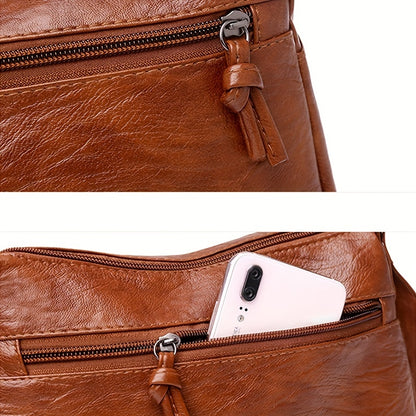 レター装飾 ショルダーバッグ 大容量 フェイクレザー クロスボディ 通勤・旅行向け シンプル ファスナーバッグ