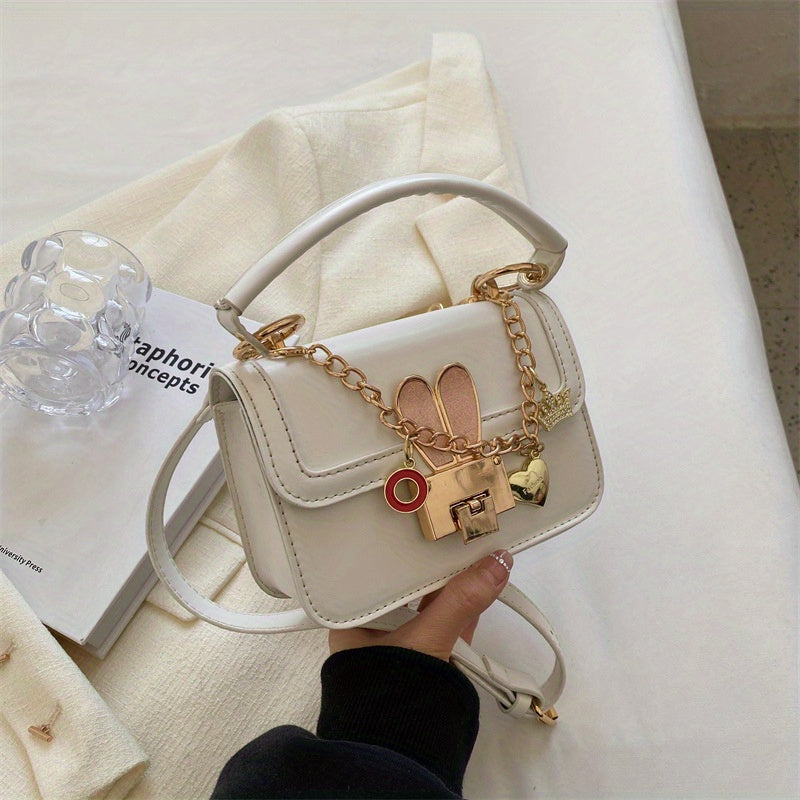 かわいいメタルバニー装飾 ショルダーバッグ トレンド ミニスクエア クロスボディ どんなコーデにも合う チェーンバッグ