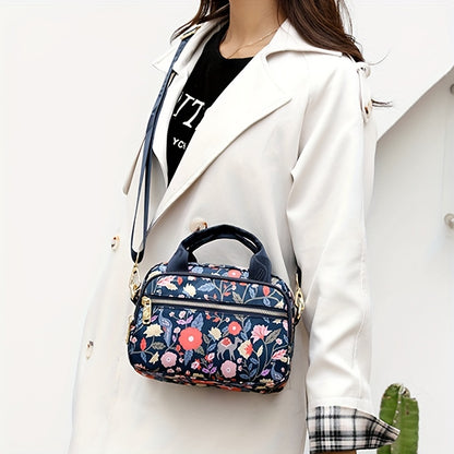 全面ヴィンテージ柄 サッチェルバッグ 軽量 ファスナー収納バッグ 通学にも使える 多用途レディースバッグ