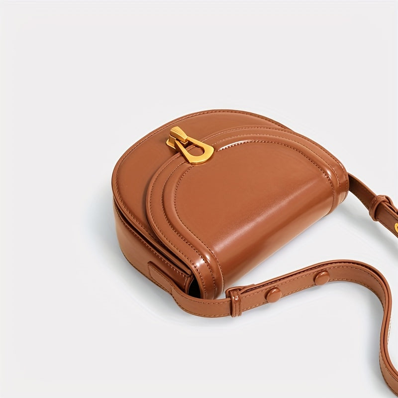 TOUTOU ヴィンテージスタイル サドルバッグ 無地 クロスボディバッグ バックル装飾 フラップショルダー レディース