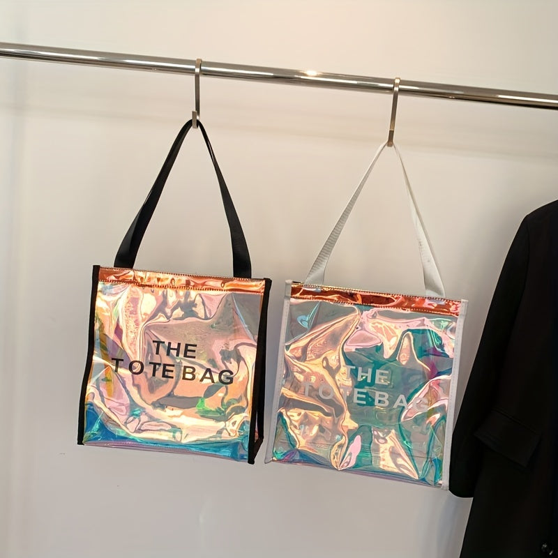 防水 クリアレーザートートバッグ トレンドPVCショルダーバッグ ホログラフィック 夏のビーチバッグ／旅行・アウトドア用