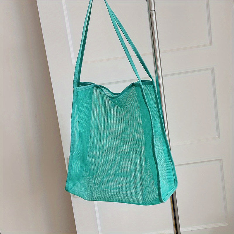 大容量 メッシュ ビーチバッグ 折りたたみ トラベル収納バッグ インナーポーチ付き ポータブルショルダー