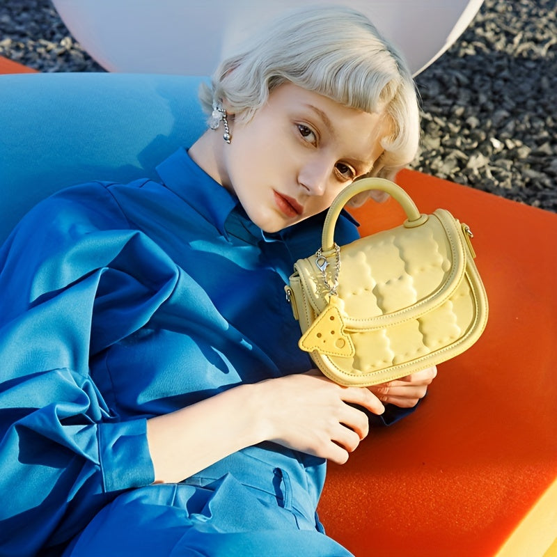 TOUTOU クッキー型押し ハンドバッグ ミニ PUレザー クロスボディ レディース フラップサドルバッグ